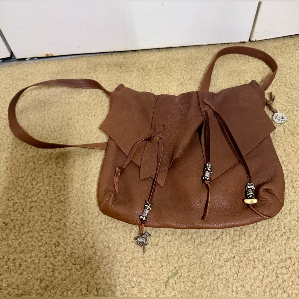 Vintage Erda Deerskin Leather Purse with Fringe Charms in Brown
